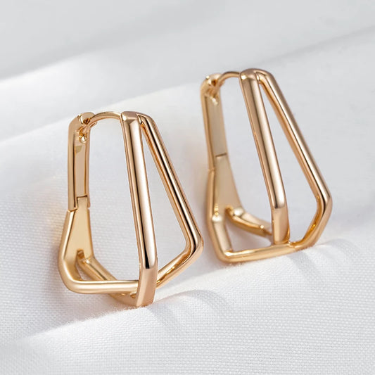 Wbmqda Geometric Crossed Metal Glossy Drop Earrings For Women 585 Rose Gold Color High Quality Daily Party Fine Jewelry