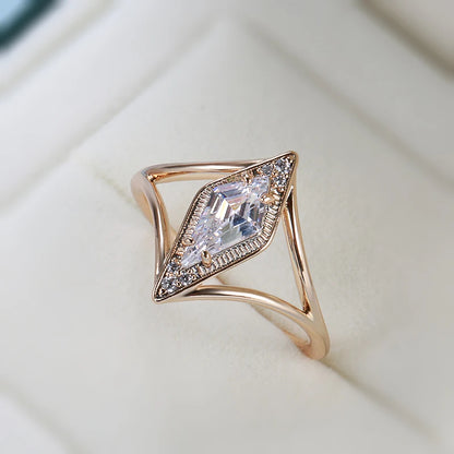 Wbmqda Rhombus Design Zircon Ring For Women 585 Rose Gold Color Simple Fashion Daily Matching Fine Jewelry Accessories