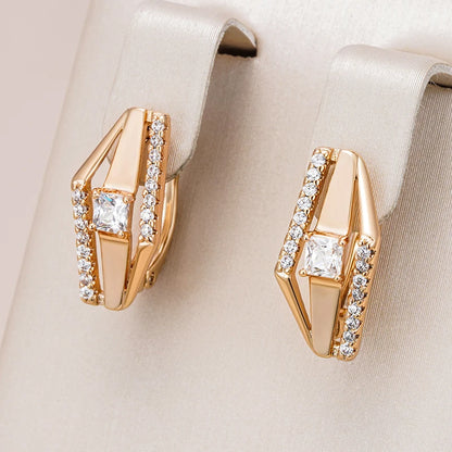 Wbmqda Luxury Fashion Square Cut White Zircon Drop Earrings For Women 585 Rose Gold Color Sparkling Wedding Party Fine Jewelry