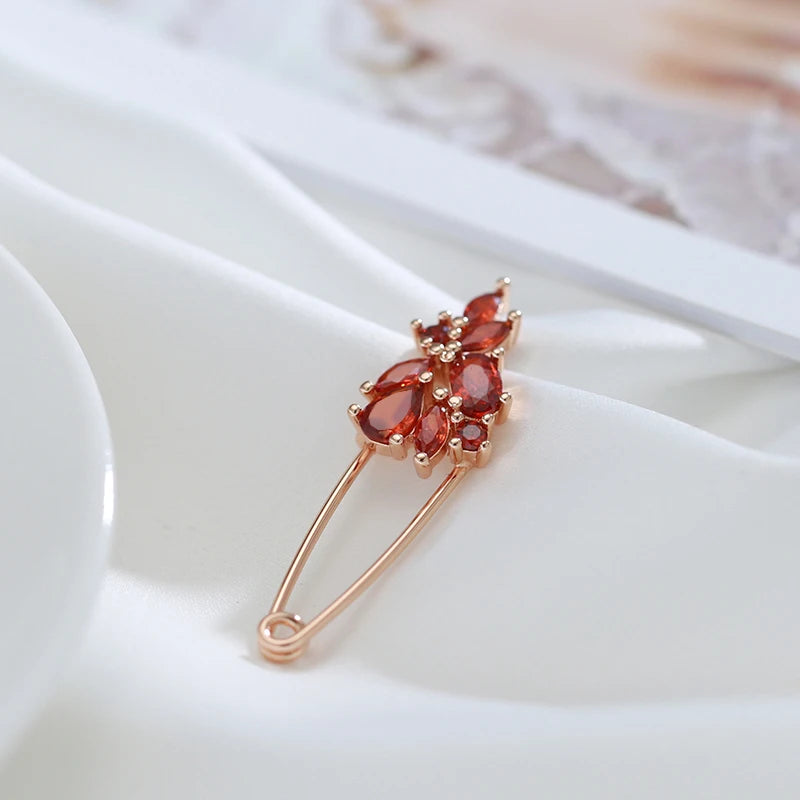 Kinel Hot 585 Rose Gold Fine Brooch for Women Creative Fashion Wedding Jewelry Unique Red Natural Zircon Boutonniere 2022 New