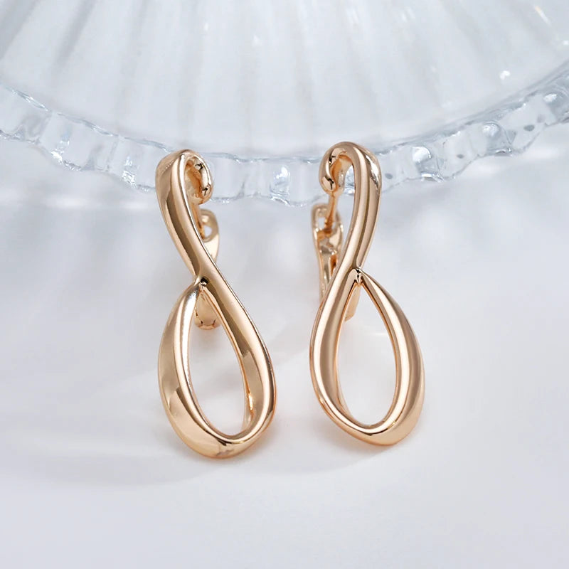 Wbmqda Elegant 585 Rose Gold Color Meatl Glossy Long Drop Earrings For Women High Quality Daily Fine Jewelry Accessories