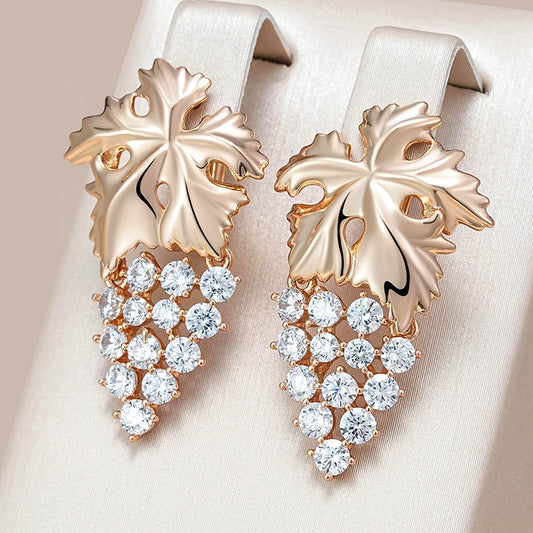 Kienl Full Shiny Natural Zircon Long Big Drop Earring for Women 585 Rose Gold Color Unique Crystal Grape Daily Vintage Jewelry