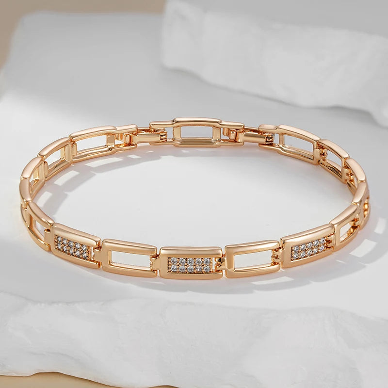 Kinel Fashion Square Link Bracelet For Women Luxury 585 Rose Gold Color With Natural Zircon Ethnic Wedding Fine Daily Jewelry