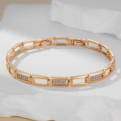 Kinel Fashion Square Link Bracelet For Women Luxury 585 Rose Gold Color With Natural Zircon Ethnic Wedding Fine Daily Jewelry