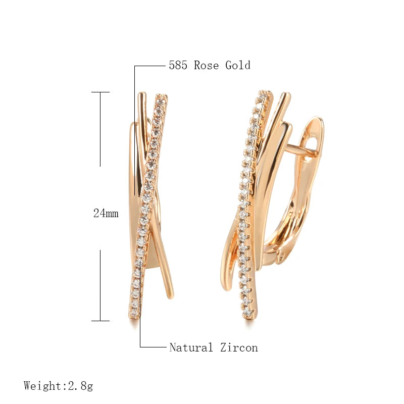 Wbmqda 585 Rose Gold Color Modren Fashion Geometric Drop Earrings For Women Simple Zircon Accessories Daily Matching OL Jewelry