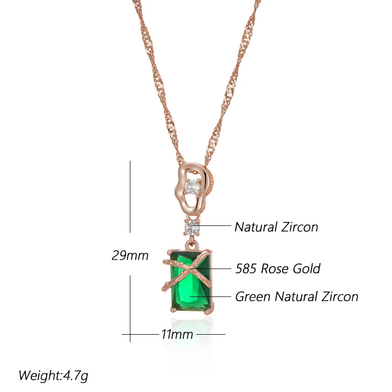 Kinel Luxury Square Green Natural Zircon Pendant Necklace For Women 585 Rose Gold Color Pendant Daily Easy Matching Fine Jewelry