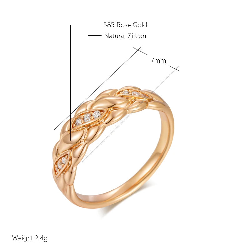 Wbmqda Irregular Geometric Stacking Ring For Women 585 Rose Gold Color Sparkling Natural Zircon Setting Daily Matching  Jewelry