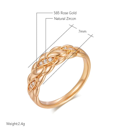 Wbmqda Irregular Geometric Stacking Ring For Women 585 Rose Gold Color Sparkling Natural Zircon Setting Daily Matching  Jewelry