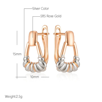 Wbmqda 585 Rose Gold Mixed Silver Color Geometric Hollow Drop Earrings For Women Unusual Fashion Design Daily Match Fine Jewelry