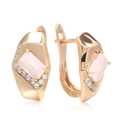 Wbmqda Luxury Fashion Pink Zircon Drop Earrings For Women 585 Rose Gold Color Square Stone Setting Wedding Party Fine Jewelry