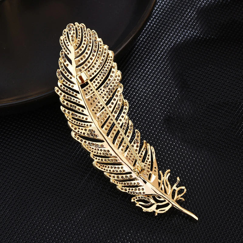 SUYU Luxury Copper Micro Inlaid Cubic Zirconia Feather Brooch Women's Wedding Jewelry Gifts Clothing Accessories