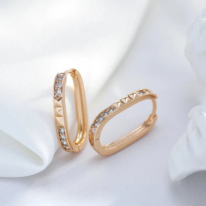 Wbmqda Unique Hoop Earrings For Women 585 Rose Gold Color With White Natural Zircon Elegant Fashion Daily Jewelry Accessories