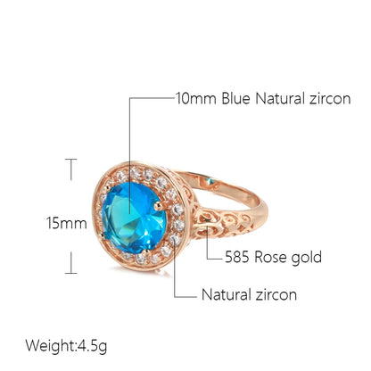 Wbmqda Luxury Fashion Blue Natural Zircon Big Ring For Women 585 Rose Gold Color Classic Retro Ethnic Wedding Jewelry Gift