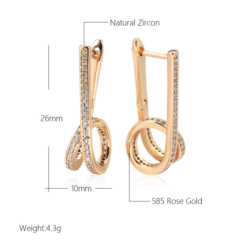 Wbmqda Geometric Long Drop Earrings For Women 585 Rose Gold Color With White Natural Zircon High Quality Daily Fine Jewelry