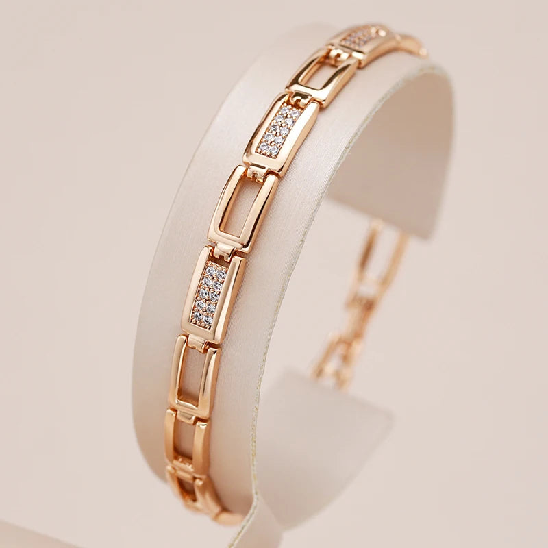 Kinel Fashion Square Link Bracelet For Women Luxury 585 Rose Gold Color With Natural Zircon Ethnic Wedding Fine Daily Jewelry