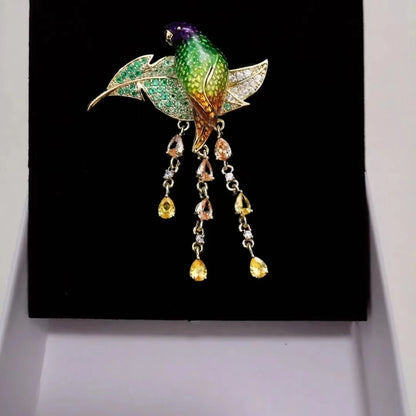 SUYU Copper Micro Inlay Cubic Zirconia Enamel Colored Parrot Brooch Jewelry Gift Clothing Accessories