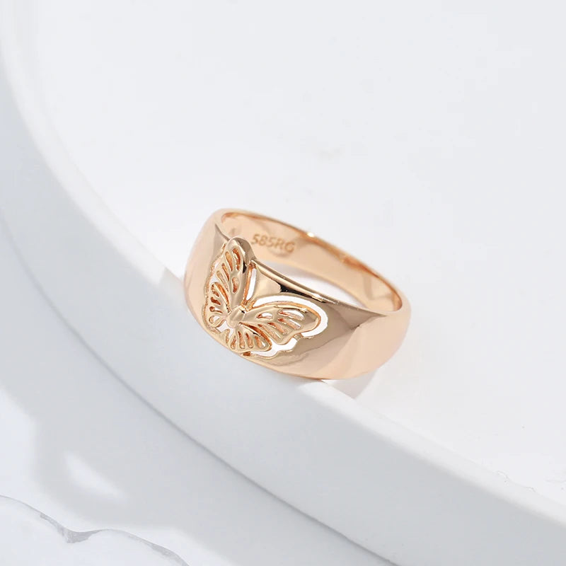 Kinel Hot Fashion Glossy Rings for Women 585 Rose Gold Simple Ethnic Bride Butterfly Rings High Quality Daily Jewelry 2022 New