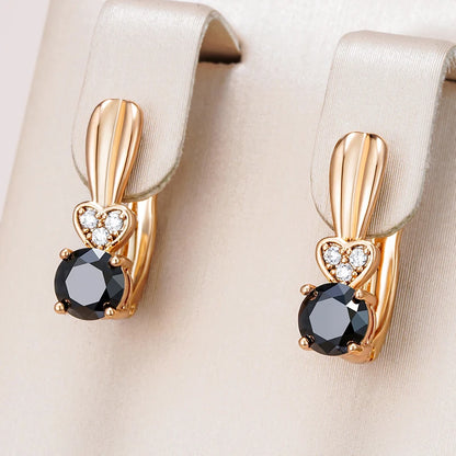 Wbmqda New 585 Rose Gold Color Black Natural Zircon Drop Earrings For Women Elegant Fashion Daily Matching Jewelry Accessories