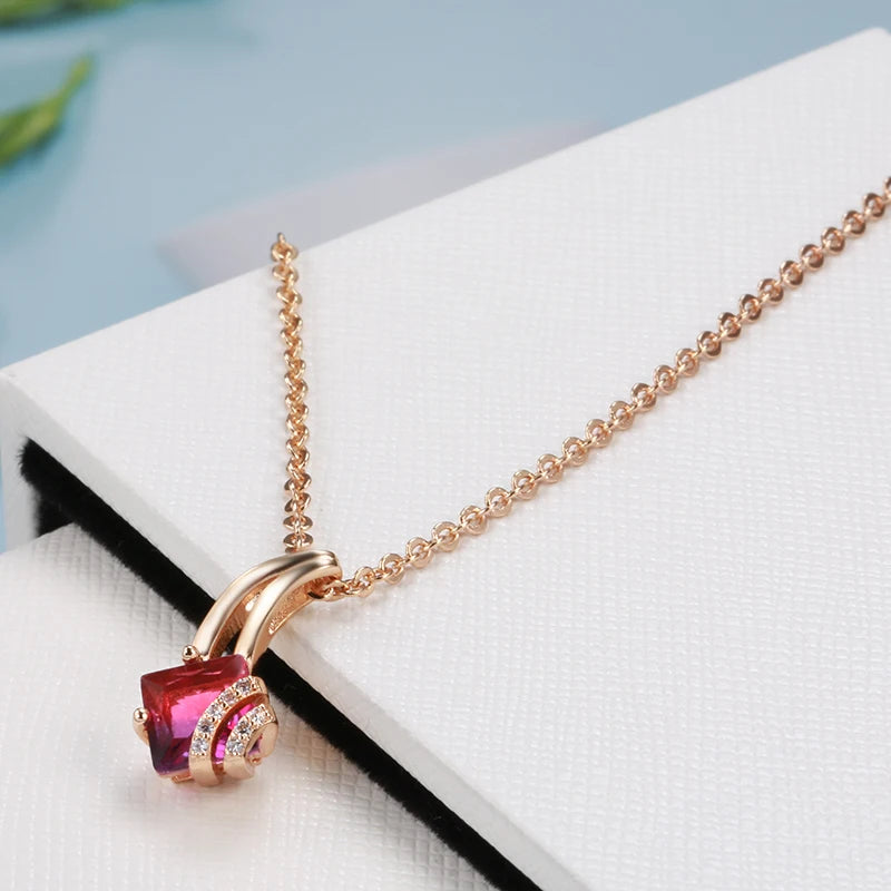 Wbmqda Luxury Garnet Red Zircon Pendant And Necklace For Women 585 Rose Gold Color Fashion Neck Chain Jewelry Anniversary Gifts