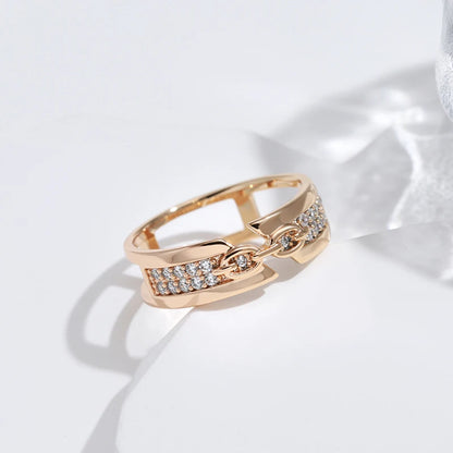 Wbmqda Unique Chain Shape Ring For Women 585 Rose Gold Color With White Natural Zircon High Quality Daily Match Fashion Jewelry