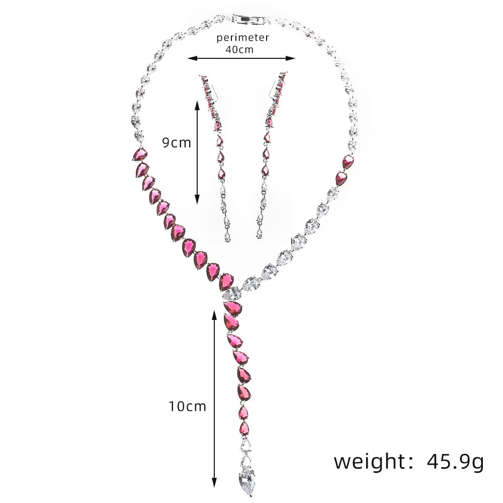 Dress Jewelry Set Minimalist Two tone Spliced Water Drop Heart Shaped Micro Set Zircon Necklace Earrings