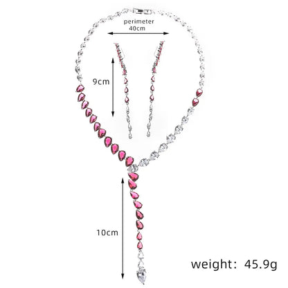 Dress Jewelry Set Minimalist Two tone Spliced Water Drop Heart Shaped Micro Set Zircon Necklace Earrings