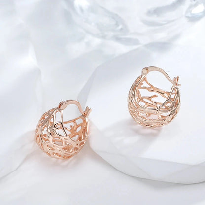 Wbmqda Trendy Metal Hollow Ball Drop Earrings For Women 585 Rose Gold Color Daily Party Fashion Jewelry Accessories