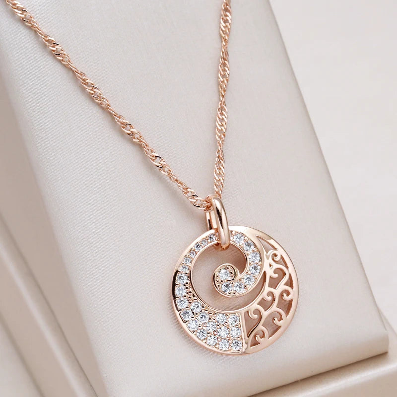 Wbmqda Luxury Circle Hollow Pendant Necklace For Women 585 Rose Gold Color With White Natural Zircon Fine Daily Party Jewelry