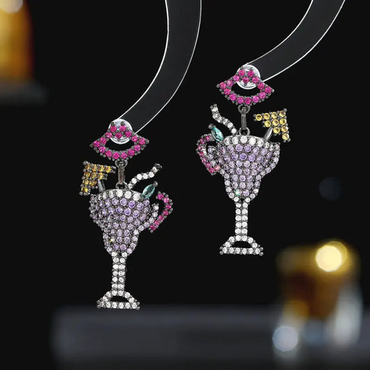 Designer's Creative Personalized Earrings With Colorful Embedding Cubic Zirconia Cocktail Cup Earrings