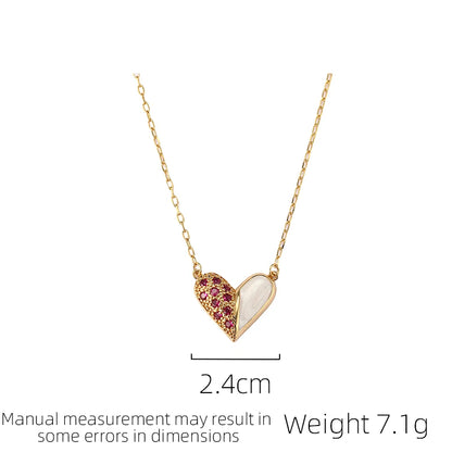 SUYU Fashionable Jewelry Women  Rose Red Zircon Heart Pendant Ethnic Style Necklace Versatile Collarbone Chain