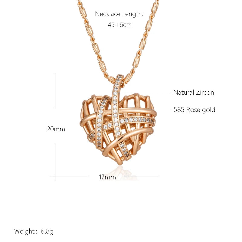 Wbmqda New Fashion Wrapped Hollow Love Shape Zircon Pendant Necklace For Women 585 Rose Gold Color Designer's Work 2023 Trending