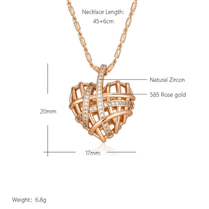 Wbmqda New Fashion Wrapped Hollow Love Shape Zircon Pendant Necklace For Women 585 Rose Gold Color Designer's Work 2023 Trending