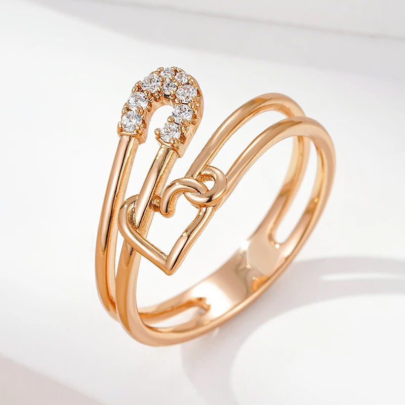 Wbmqda New Fashion 585 Rose Gold Color Unusual Pin Heart Shape Zircon Ring For Women Daily Matching Trendy Jewelry Accessories