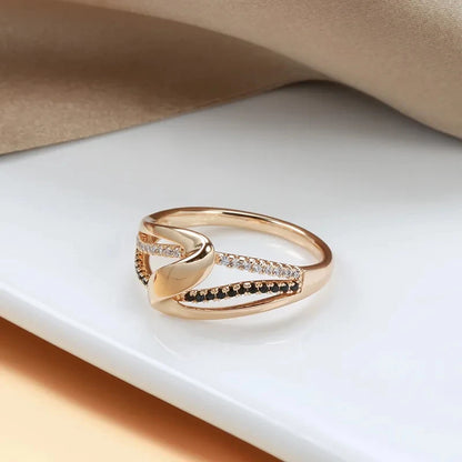 Wbmqda Unique Geometric Design 585 Rose Gold Color With Black And White Natural Zircon High Quality Daily Finger Ring For Women