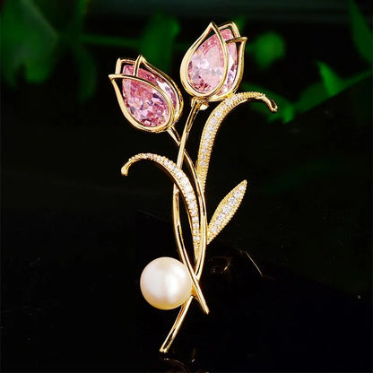 SUYU Spring New Design Women's Light Luxury Tulip Brooch Simulation Pearl Breast Flower Accessories Pins Fashion Jewelry