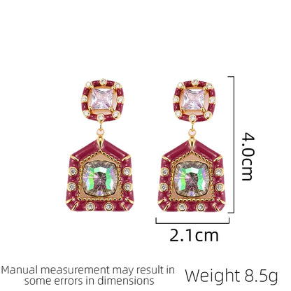 SUYU Spring New 2024 Retro Earrings Women's Light Luxury Palace Style Long Zircon Inlaid Earrings Banquet Daily Accessories