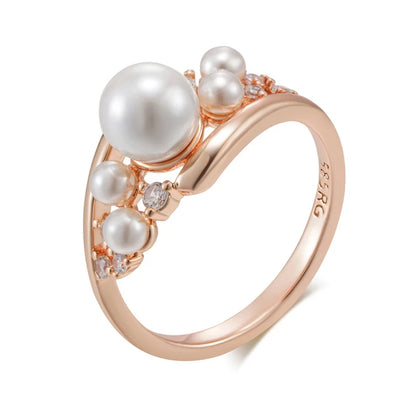 Wbmqda Cute Pearl Rings For Women 585 Rose Gold Color With Natural Zircon Elegant Daily Party Jewelry 2024 Best Gift