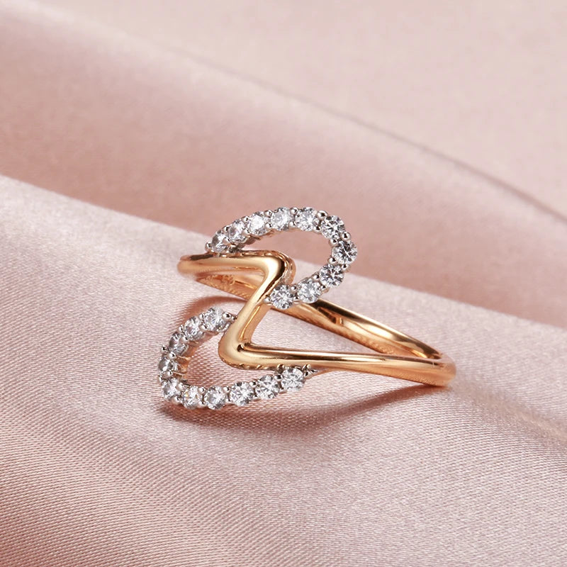 Kinel New 585 Rose Gold With Silver Color Women Rings Micro-wax Inlay Natural Zircon Wave Rings Fashion Wedding Fine Jewelry