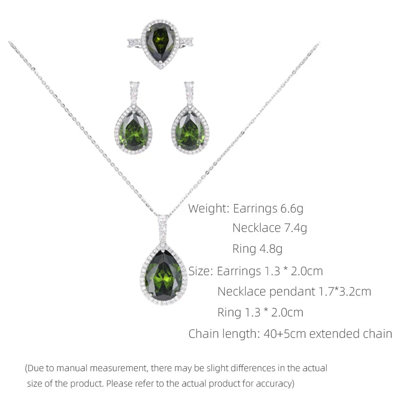 Women's Light Luxury Multi Color Three piece Jewelry Set Pendant Water Drop Zircon Earrings Necklace Fashion Jewelry