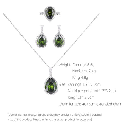 Women's Light Luxury Multi Color Three piece Jewelry Set Pendant Water Drop Zircon Earrings Necklace Fashion Jewelry