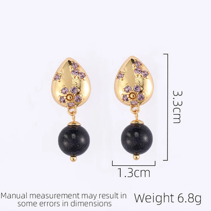 SUYU Medieval Women's Droplet Flower Earrings Fashion Elegant Light Luxury Zircon Droplet Stone Vintage Classic Earrings