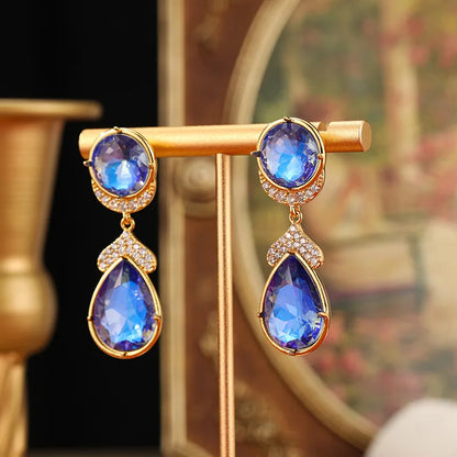 SUYU Fashionable Vintage Earrings Palace Style Long Hollow Droplet Shaped Zircon Earrings Ladies Elegant Design Versatile