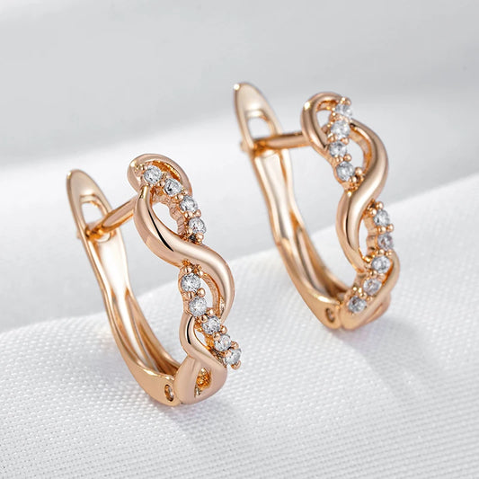 Wbmqda Simple Elegant White Natural Zircon Drop Earrings For Women 585 Rose Gold Color Fashion Daily Matching Fine Jewelry Gifts