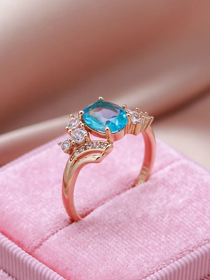 Kinel New Fashion 585 Rose Gold Wedding Ring Micro-wax Inlay Blue Natural Zircon Women Ring Vintage High Quality Daily Jewelry