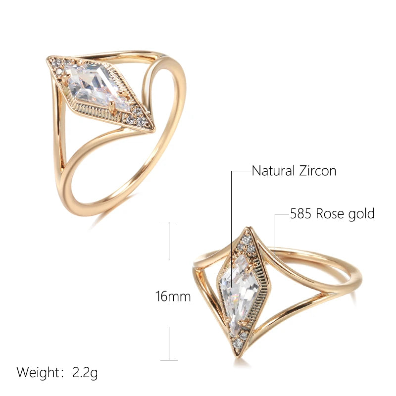 Wbmqda Rhombus Design Zircon Ring For Women 585 Rose Gold Color Simple Fashion Daily Matching Fine Jewelry Accessories