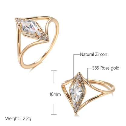 Wbmqda Rhombus Design Zircon Ring For Women 585 Rose Gold Color Simple Fashion Daily Matching Fine Jewelry Accessories