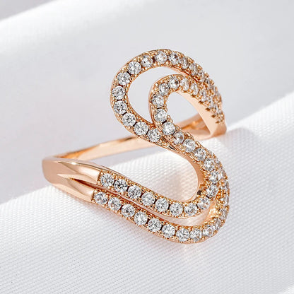 Wbmqda Fashion S Shape Geometric Ring For Women 585 Rose Gold Color Natural Zircon Setting Holiday Party Personalized Jewelry