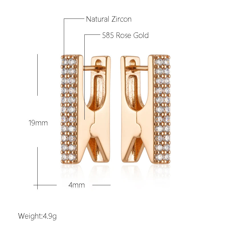 Wbmqda Unique Clips Shape Dangle Earrings For Women 585 Rose Gold Color Natural Ziron Setting New Fashion Creative Jewelry Gifts