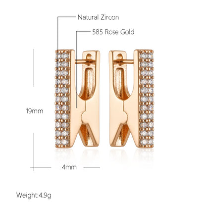 Wbmqda Unique Clips Shape Dangle Earrings For Women 585 Rose Gold Color Natural Ziron Setting New Fashion Creative Jewelry Gifts