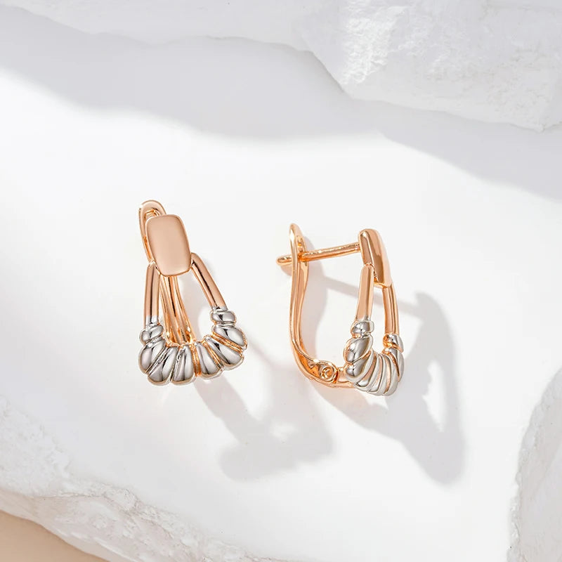 Wbmqda 585 Rose Gold Mixed Silver Color Geometric Hollow Drop Earrings For Women Unusual Fashion Design Daily Match Fine Jewelry